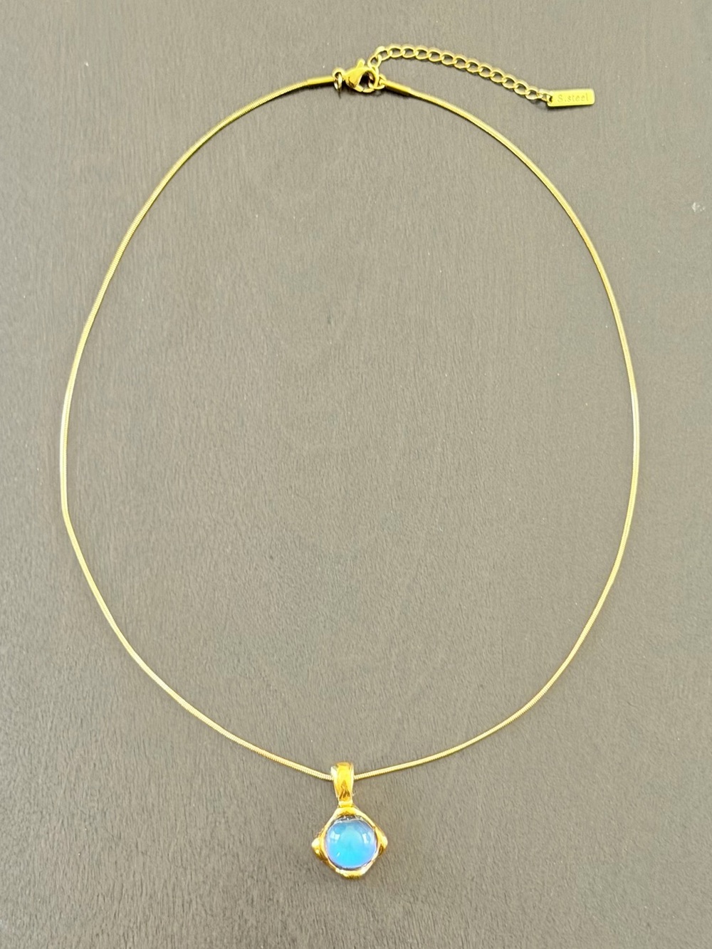 Elegant Stainless Steel Gold Tone Round Stone Pendant Mood Necklace